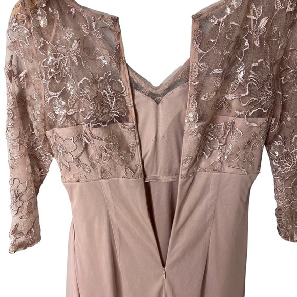 Alex Evenings Long V Neck Empire Waist Cascade Ruffle Faded Rose Size 4 - Picture 7 of 11